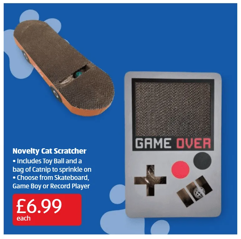 Product advertisement for novelty cat scratchers